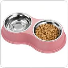 Double Dog Water And Food Bowl, Stainless Steel Bowl With Non-Slip Resin Stand, Pet Feeding Bowl For Small And Medium Cats VUOB - Pink 1 Pc - View 3