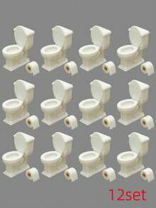 1pc Toilet Model + 1pc Toilet Paper Roll Model, Realistic Plastic Model Decor, Perfect For Decorating Your Model House Bathroom - 1 Toilet + 1 Roll Of Toilet Paper - View 13