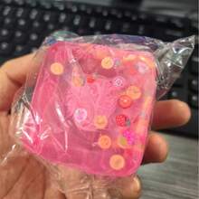 Takara Tomy 1pc Kids Cute Fruit Cube Squeeze Squishy Toy, Transparent Strawberry Lemon Filled Simulated Drink Fidget Toy For Kids Toddlers Boys Girls, Great Birthday Gift Classroom Prize Party Favor Portable Decompression Play Toy For Children (Random Style) - Multicolor - View 5