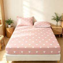 3pcs Sweet Style Pink Heart Pattern Printed Bed Sheet Set (1 Bed Sheet + 2 Pillowcases, Pillow Inserts Not Included), 90g Soft Polyester Fiber Breathable Mattress Protector, Quick-Dry, Fade-Resistant, High Elasticity, Non-Slip, Washable Bed Sheet Suitable For Apartment, Dorm, Home Bedroom Decor - Multicolor - View 12