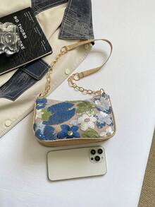 韓式風格藝術亮片刺繡花卉個性化 2026 夏季新款復古時尚鏈條肩背斜跨腋下包 女款 - 藍色 - 查看 8