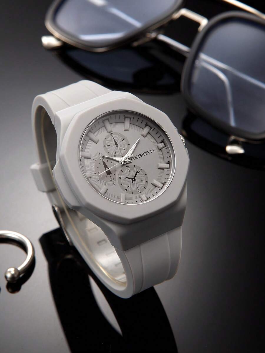 REBIRTH A Stylish, Simple, And Casual Women's Watch With A Quartz Movement And A Silicone Strap, Suitable For Everyday Wear. - Grey - View 1