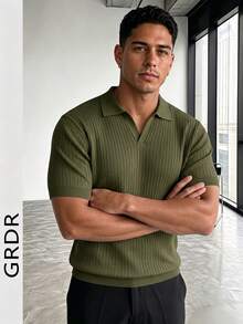 GRDR Men's Solid Color Short Sleeve Casual Commuter Knit Top - Army Green - View 4