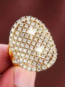 1pc Elegant Cubic Zirconia Ring, Suitable For Women To Wear, Suitable For Wedding, Engagement, Anniversary Party, Valentine's Day Gift - Yellow Gold - View 2