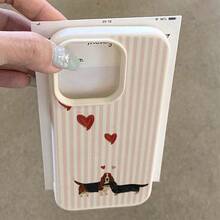 1個 TPU材質可愛粉色&白色條紋臘腸狗愛心圖案手機殼 適用於 iPhone 17 Pro Max/17/16 Pro Max/15/13/12/11/S20 FE/A15/S24/A55/Note 11/Note 12/Note 13 Pro 全包覆防震軟殼手機保護套 - 白色 - 查看 4