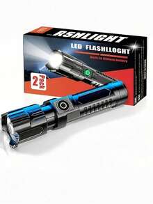 1/2pcs Ultra Bright Rechargeable LED Flashlight, Compact Zoomable Handheld Torch, Suitable For Outdoor Camping, Fishing, Hunting, Hiking, Exploration And Emergency Use, Built-In Battery - A - View 2