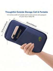 Multifunctional Travel Passport Holder, With Zipper, ID & Bank Card Slots, Phone Compartment - Multicolor - View 7