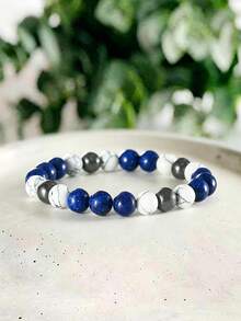 8mm Lapis Lazuli & Howlite Anxiety Relief Beaded Bracelet , Bohemian Gift Outfit Accessory For Men,Meditation Spiritual Healing Jewelry Bracelet - Multicolor - View 5