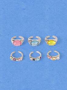 Popjeli Set Cincin Berlian Imitasi Batu Permata Kreatif Bergaya, Minimalis & Serbaguna, Hadiah Perhiasan Mewah untuk Wanita - MultiWarna - View 5