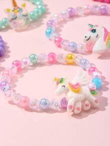 12Pcs/Set Kids Cute Unicorn Beaded Bracelet Set, For School, Daily & Holiday Wear, Random‑Color Beads - Multicolor - View 5