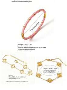 VceTd 3PCS Women's Minimalist Style Multi-Color Enamel Bamboo Knot & Flower Design Stainless Steel Fashion Bracelet Set, Suitable For Daily Commute, Outings, Vacations Or Anniversary Gift For Female Friends - Yellow Gold - View 12