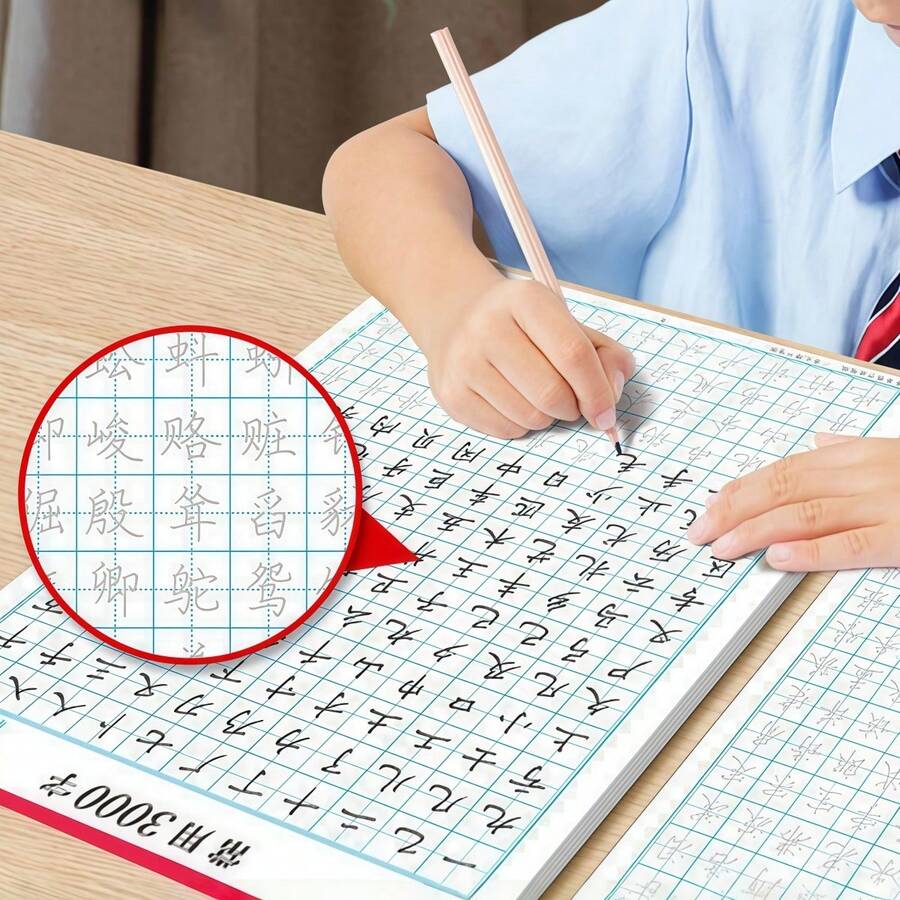 漢字正楷硬筆臨摹練習簿，適合初學者的高頻常用漢字臨摹簿，3000個常用漢字手寫練習書，正楷毛筆臨摹簿附筆劃與部首控制練習，適合成人學生日常練習、書法學習、辦公學習，書法愛好者禮物、返校禮物、文具獎勵、節日禮物等，隨機款式