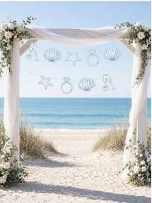 1 Set Beach Theme "Farewell Party" Toast Banner, Blue Beach Bride Or Bachelorette Party Decoration, Seashell Champagne Glasses, Wedding Ring Shaped Paper Beach Shell Party Banner, Natural Seashell Starfish Decor, Ocean Theme Party Supplies, Summer Beach Birthday Party/Baby Shower Party Decoration - View 9