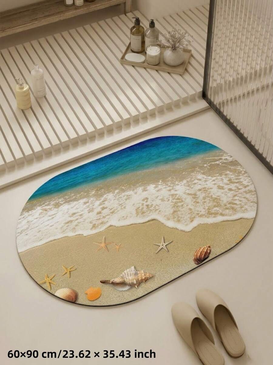 1件裝 夏季新款 海灘波浪橢圓形浴室吸水地墊 門墊 小地毯 迎賓墊 地墊 戶外門墊 廚房地毯 家居裝飾 玄關地墊 區域地毯 戶外墊 花園地毯 可機洗地毯 - 彩色 - 查看 1