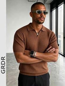 GRDR Men's Casual Solid Color Short Sleeve Knit Top, Spring/Summer - Brown - View 7