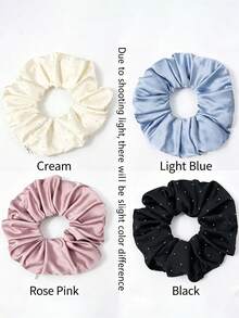 Invisible Built-In Zipper Large Capacity Storage Scrunchie, Premium Glossy Satin Rhinestone Hair Tie, Can Store Lipstick, Bluetooth Earbuds, Cash, Jewelry, Watch, Versatile Gentle Large Hair Tie For Commuting, Multiple Colors Available - Stitched Diamond Sequin Satin Braided Hairband - View 9