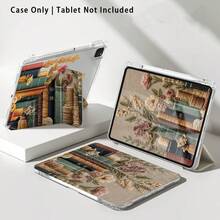 Acrylic Crystal Tablet/ Protective Case With Book And Plant Pattern Painted Effect, With Stand, Compatible With Honor/Apple/ And Other Popular Tablet Models, Foldable Anti-Bend, Silicone Reinforced Corners, Auto Wake/Sleep Function, Built-In Pen Slot, Multi-Angle Foldable Stand - Style 6 - View 8