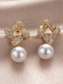 1 Pair Beautiful Cubic Zirconia & Faux Pearl Earrings, Designed For Women, Suitable For Wedding, Engagement, Anniversary Party, Valentine's Day Gift - 1# - View 7