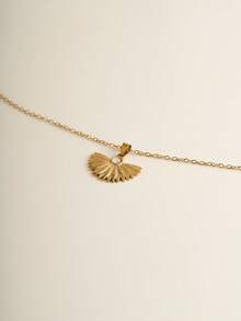 1pc French Vintage Stainless Steel 18K Gold Plated Fan-Shaped Sunflower Pendant Necklace With White Stone, Hypoallergenic, Versatile For Daily Wear, Ideal Gift - Gold - View 2