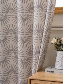 1pc Bohemian Country Vintage Wavy Print Curtain, Unique Cottage Decor Window Treatment - Grey - View 10