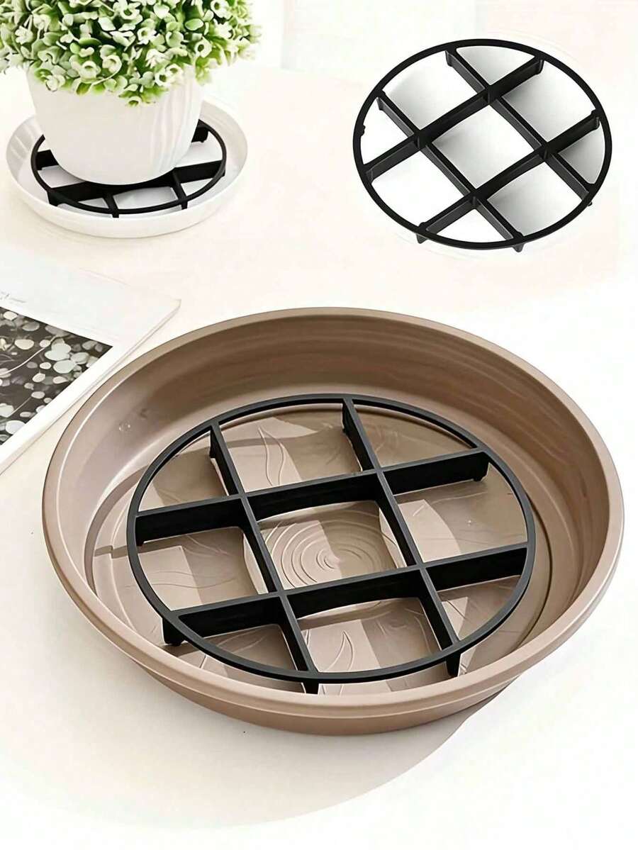 1/5/10 piezas Bandeja para macetas con diseño de rejilla - Bandeja anti-podredumbre de raíces, soporte para macetas, rejilla de drenaje redonda transpirable, soporte elevador para macetas, accesorios para plantas en macetas de interior/exterior, bandeja para plantas, artículos esenciales de jardinería de interior