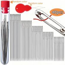 40pcs Stainless Steel Large Eye Sewing Needles, Handmade Leather Sewing Needles, Multiple Sizes, Extra Large Hole Needles Suitable For Elderly People To Sew Quilts, Cross Stitch Needles, Embroidery Sewing, With Needle Box, Handmade Sewing Tool Set - Multicolor - View 11