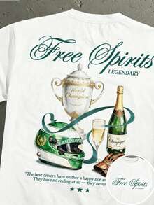 Vintage American Racing Champion Trophy Print Short-Sleeve T-Shirt, Loose Fit, Casual Fashion For Dates And Meetings, Ideal Gift For Boyfriend - 白色 - 查看 1