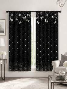 2 Stücke, schwarze Schmetterlingsvorhänge, luxuriöse Rauten-Perlenvorhänge, Ins-Stil Schlafzimmer-Vorhänge, französische Prinzessin-Fenstervorhänge, Stangendurchzug moderne Verdunkelungsvorhänge, Wohnzimmer Arbeitszimmer Heimdekoration - Verschiedenfarbig - Übersicht 16