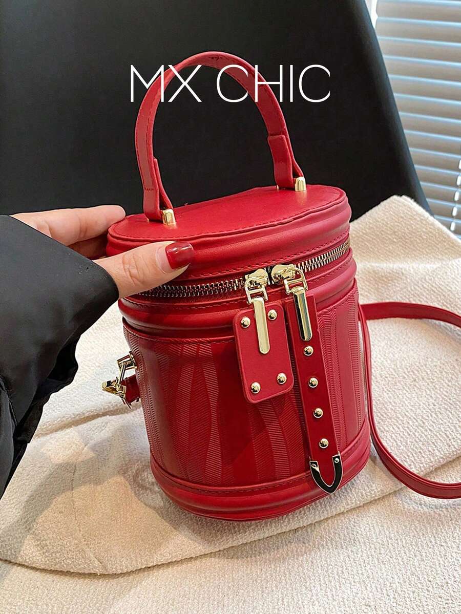 2024 Nuevo bolso de mano de estilo con color de contraste rojo, elegante bolso mini de señora de hombro y cruzado de color liso - Burdeos - Ver 1