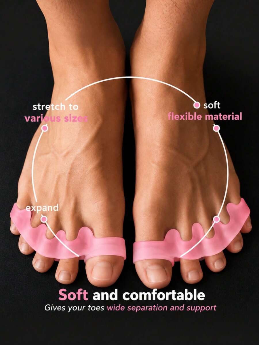 QKC Pemisah Jari Kaki Gel Lembut Unisex, Pemisah Jari Kaki Silikon Merah Muda yang Dapat Digunakan Kembali, Pas Nyaman