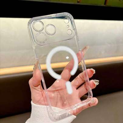 適用於 iPhone 17/17 Pro/17 Max/16/15/14/13/12/11 系列手機殼，單片壓克力精準孔位磁吸式全包鏡頭防摔保護殼，17 Pro Max 手機殼，時尚手機殼