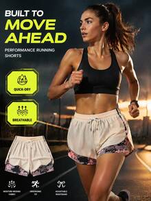 1pc Women's 2-In-1 Sports Outdoor Shorts, Anti-Chafe Inner Lining, Fitness Running, Outdoor Training, 3-Inch 2-In-1 Sports Shorts Summer - Apricot - View 6