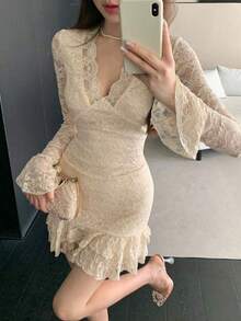 Women Midi Dresses - Apricot - View 2
