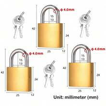 3 piezas Mini candados de llave, candados pequeños de cobre falso para uso doméstico, candados de a prueba de intemperie y antirrobo para gabinetes de almacenamiento, candados de metal duraderos con llaves, adecuados para gabinetes de almacenamiento, candados en forma de U para garaje, mochilas, equipaje y cajas de herramientas - mini candado - Ver 12