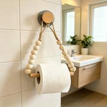 No-Drill Toilet Paper Holder, Rustic Style With Rope And Wooden Ball Decor, Adhesive Mount Toilet Paper Rack, Bathroom Accessory - View 8