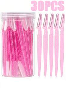 30/24/12/6/3/1pc Glitter Pink , Women's Facial Hair Shaver, Exfoliating Skin Removal Tool With Precision Protective Cap, Reusable, Suitable For Beginners Eyebrow Shaping - Multicolor - View 7