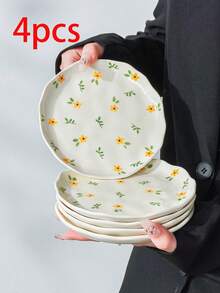 1个/2个/4个装 6英寸手工陶瓷盘，黄色花卉图案，可作蛋糕盘、甜点盘、早餐面包盘、水果盘、小吃盘、坚果盘、开胃菜盘，也可作骨盘，适用于派对用品、酒店餐具、精美礼品，可用于微波炉、烤箱和洗碗机。 - 彩色 - 查看 15