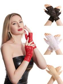 1 Pair Solid Color Spring/Summer Ultra-Lightweight Half-Finger Women's Gloves, Thin Sun Protection Half-Finger Gloves Suitable For Tea Picking, Driving, Cycling, Comfortable And Durable, Elastic Short Arm Guard Gloves, Holiday Gift, UV Protection - A - View 8