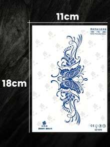 4件裝蝴蝶臨時紋身貼紙，適用於手臂與背部，無反光，具備逼真素描脊椎紋身效果，適合日常佩戴，皮膚持效7-14天 - 藍色 - 查看 7