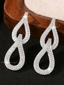 jealous young 1 pasang Anting Panjang Pernikahan Wanita Simbol Tak Terhingga CZ Fashion Fantasi dengan Batu Zirkonia Kubik AAA, Perhiasan Anting Gantung - Perak - View 5