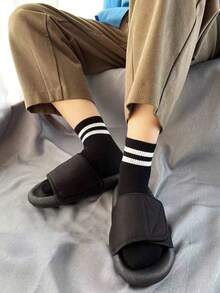 Striped Mid-Calf Socks, Comfortable And Breathable, Unisex Long Socks, White, Suitable For Daily, Sports, Autumn Wear - Multicolor - View 4