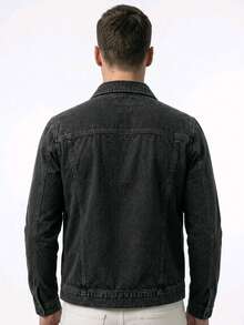 Men's Denim Jacket With Pockets And Buttons - Màu xám đen - Xem 2