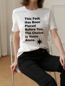 Y2K 女款夏季新款休閒復古英文字母印花短袖情侶 T-shirt 上衣 白色 - 白色 - 查看 9