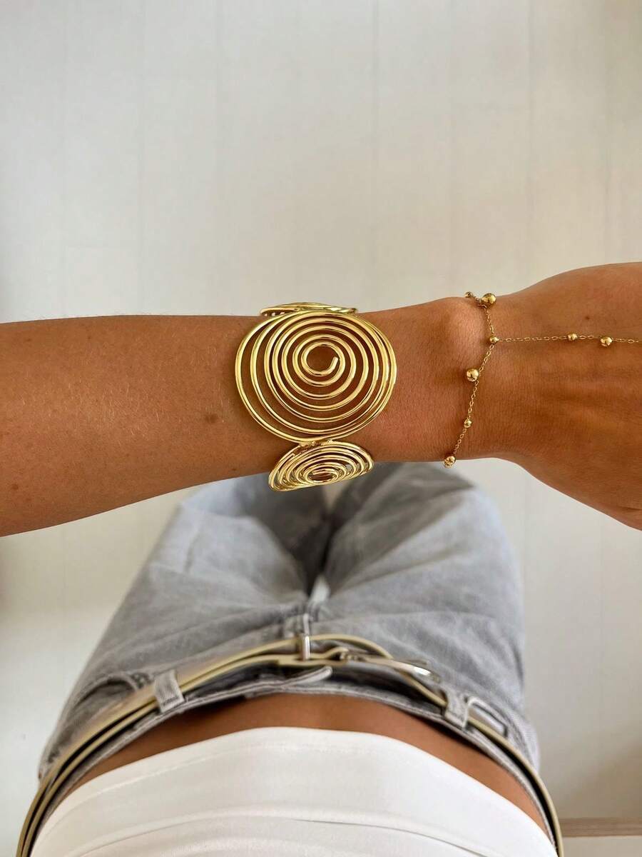 1pc Fashionable Personalized Exaggerated Metal Design Spiral Hollow Open Cuff Bracelet For Women, Heavy Craftsmanship Niche High-End Jewelry, Perfect Gift Choice - Golden Spiral Bracelet - View 1