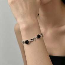 Silver Women's Minimalist Luxury Niche Casual Black Rose Bracelet - Black - View 3