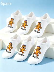 6 Pairs Men's Super Popular Giggle Cartoon Logo Short Socks, Classic Three-Color Versatile, Easily Inject Full Energy Into Your Outfit - Multicolor - View 9
