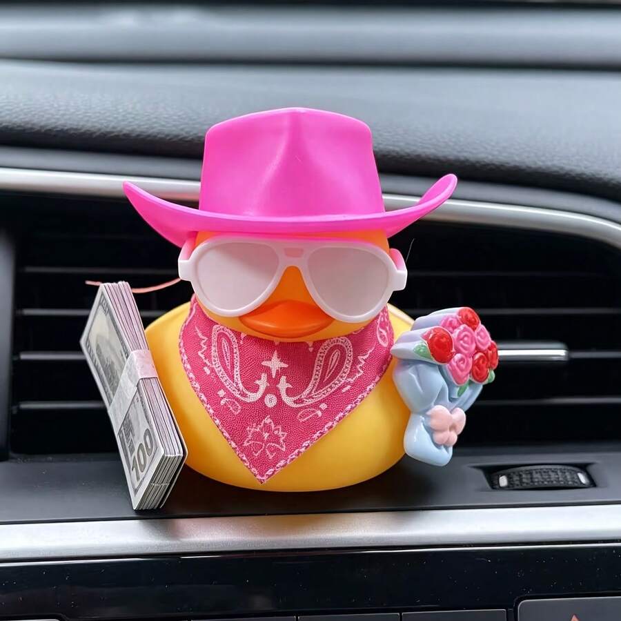 1個獨特汽車裝飾飾品,牛仔鴨配花束,適合送給家人、朋友、駕駛者的完美禮物,適用於汽車儀表板、中控台裝飾、辦公室時尚裝飾 - B - 查看 1