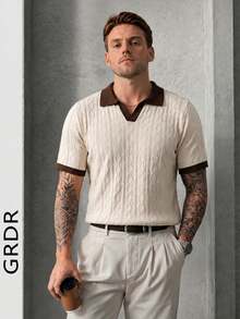 GRDR Men's Summer Round Neck Solid Color Short Sleeve Knit Sweater, Suitable For Summer Outings, Essential For Fashionable Styling - Apricot - View 1