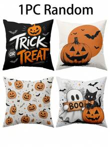 1/4pcs New Halloween Pattern Pillowcase, Halloween-Themed Cushion Cover, Decorative Pillowcase, Square Pillowcase, Halloween Decoration, Decorative Pillow, Suitable For Living Room, Sofa, And Bedroom Party Decoration, Pillow Insert Not Included - Multicolor - View 10