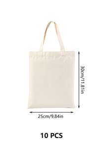 10pcs/1pc Fashionable Minimalist Large Capacity Durable Reusable Canvas Shopping Bags, DIY Hand-Painted Heat Transfer Personalized Storage Bags, Gift Packaging Bags, Suitable For Weddings, Parties, Holiday Greetings, Outdoor Travel - Beige - View 13